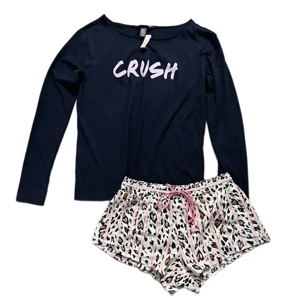 Victorias Secret Soft Cotton long sleeve top and drawstring shorts pajama Set Xs